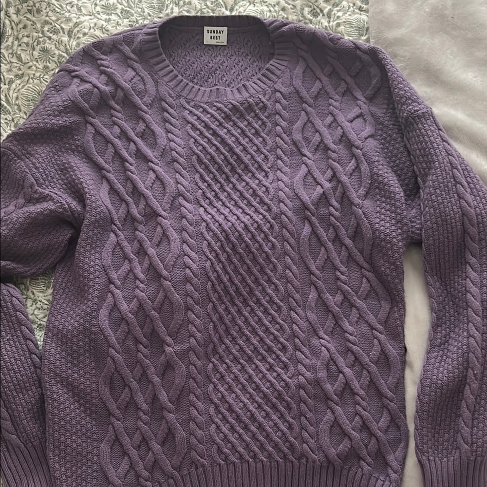 Aritzia Sunday Best Purple Cable Knit Sweater